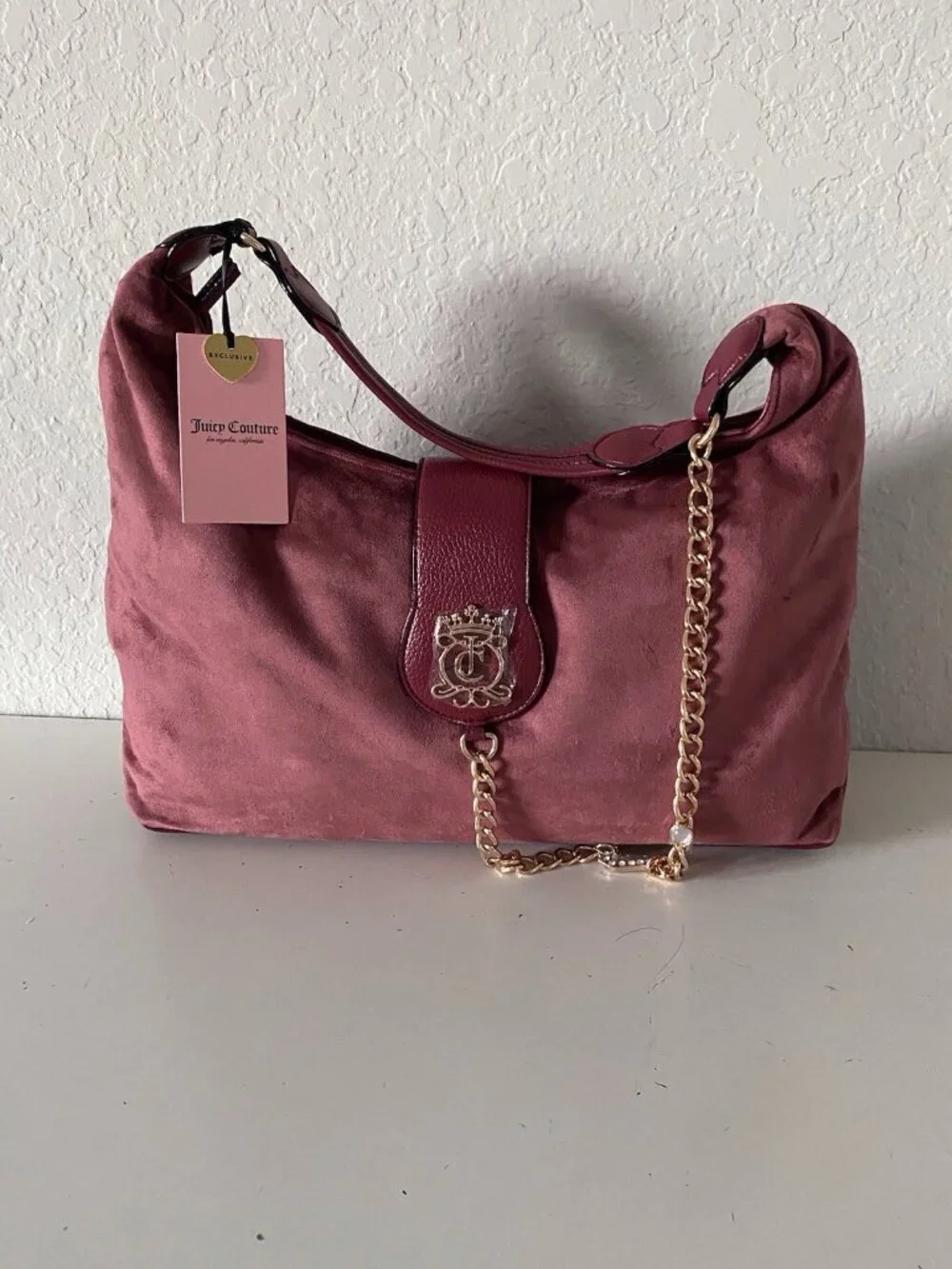Juicy Couture Juicy Royal Crest Large Hobo Coho Cranberry Juice W/Chain VIRAL